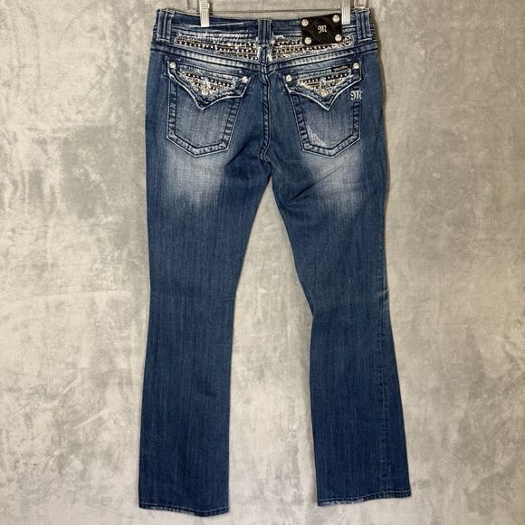Miss Me Jeans Sz 31 Boot Bootcut Embellished Pocket Rhinestones Distressed 31x33 - Picture 3 of 9
